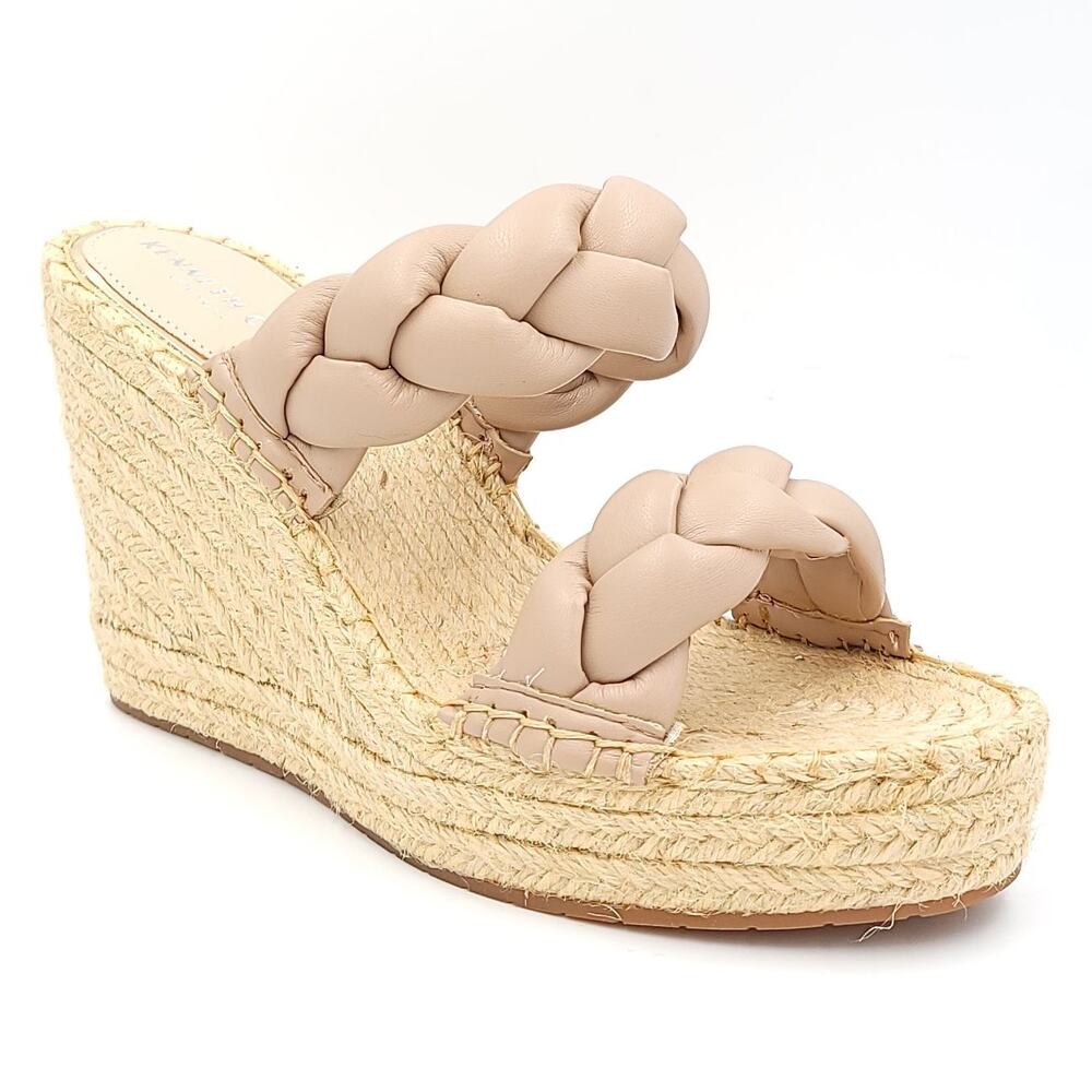 Kenneth Cole Olivia Braid Espadrille Wedge Slide Sandals Size US 9M Chai Beige